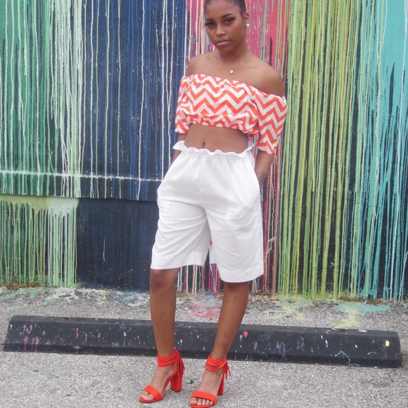 Summer Breeze Collection~Orange & White Crop Top - Picture 2 of 6